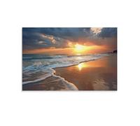 FOCCAR Beach Sea Photo Printed Canvas Posters Sunset Light Shining On Ocean Waves Beautiful Scenery Wall Decor for Living Rooms Bedroom Wall Art