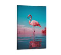 FOCCAR Beautiful Beach Flamingo Printed Canvas Posters Modern Pink Reflection Water Wall Decor for Living Rooms Bedroom Wall Art