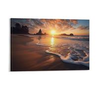FOCCAR Beautiful Beach Sunset Canvas Wall Art Sunrise Over The Sea Landscape Photo Modern Posters Wall Decor Painting Art for Home Room Artwork