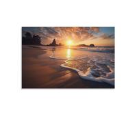 FOCCAR Beautiful Beach Sunset Printed Canvas Posters Sunrise Over The Sea Landscape Photo Modern Wall Decor for Living Rooms Bedroom Wall Art