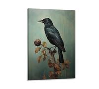 FOCCAR Beautiful Crow Canvas Wall Art Black French Farm Animal Bird Retro Posters Wall Decor Painting Art for Home Room Artwork