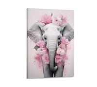FOCCAR Beautiful Elephant Printed Canvas Posters Flower Cute Animal Rustic Wall Decor for Living Rooms Bedroom Wall Art
