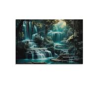 FOCCAR Beautiful Scenic Landscape Wall Art Prints Deep Forest Waterfall Scenic Landscape Picture Natural Picture Pictures on Canvas Poster Wall Decor for Bedroom Home Decorations