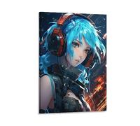 FOCCAR Canvas Wall Art Anime Robot Girl Wall Decorations For Living Room Cool Blue Hair Maiden Modern Sci-Fi Hang Pictures Wall Artwork