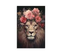 FOCCAR Canvas Wall Art Beautiful Lion Wall Decorations For Living Room Vintage Noble Flower Animal Hang Pictures Wall Artwork