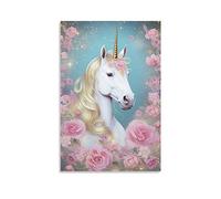 FOCCAR Canvas Wall Art Beautiful Unicorn Wall Decorations For Living Room Classical Fantasy Flowers Animals Hang Pictures Wall Artwork