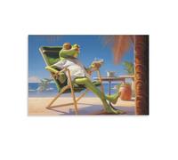 FOCCAR Canvas Wall Art Country Rustic Frog Wall Decorations For Living Room Funny Green Animal Hang Pictures Wall Artwork