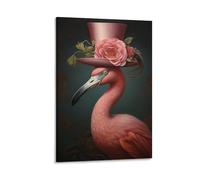 FOCCAR Canvas Wall Art Crimson Royal Flamingo Wall Decorations For Living Room Glam Flowers Animals Modern Hang Pictures Wall Artwork
