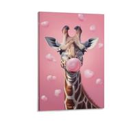 FOCCAR Canvas Wall Art Curious Giraffe Wall Decorations For Living Room Gorgeous Pink Deer Hang Pictures Wall Artwork