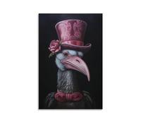 FOCCAR Canvas Wall Art Elegant Flamingo Wall Decorations For Living Room Rose Colored Flower Hat Classic Animal Hang Pictures Wall Artwork