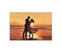 FOCCAR Canvas Wall Art Hugs on Beach Wall Decorations For Living Room Vintage Sunset Sea View Romantic Couple Hang Pictures Wall Artwork
