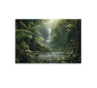 FOCCAR Canvas Wall Art Nature Jungle Waterfall Wall Decorations For Living Room Wildlife Forest Green Trees Water Fall Hang Pictures Wall Artwork