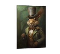 FOCCAR Canvas Wall Art Smiling Gentleman Squirrel Wall Decorations For Living Room Classical Vintage Suit Animal Hang Pictures Wall Artwork