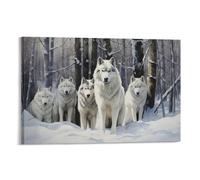 FOCCAR Canvas Wall Art Snowy Woods Wolf Wall Decorations For Living Room Winter Nature Wildlife Hang Pictures Wall Artwork