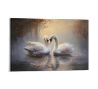 FOCCAR Canvas Wall Art Swan Couple Wall Decorations For Living Room Love Scenes Between Retro Animals Hang Pictures Wall Artwork