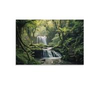 FOCCAR Canvas Wall Art Tropical Forest Wall Decorations For Living Room Waterfall Scenery Streams Nature Photo Hang Pictures Wall Artwork