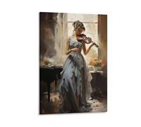 FOCCAR Classic Maiden Wall Art Prints Picture Of Violin Sunshine Flowers Pictures on Canvas Poster Wall Decor for Bedroom Home Decorations