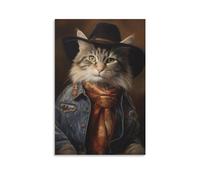FOCCAR Classic Retro Cat Wall Art Prints Cowboy Hat Animal Kitten Pictures on Canvas Poster Wall Decor for Bedroom Home Decorations
