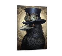 FOCCAR Classical Bird Wall Art Prints Retro Dark Mechanical Hat Black Crow Pictures on Canvas Poster Wall Decor for Bedroom Home Decorations