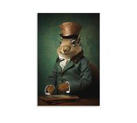 FOCCAR Classical Squirrel Wall Art Prints Western European Gentlemen Clothing Animals Pictures on Canvas Poster Wall Decor for Bedroom Home Decorations