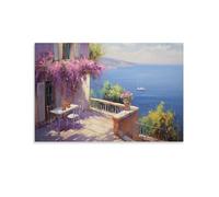FOCCAR Coastal Village Printed Canvas Posters Watercolor Ocean Nature Wildflowers Wall Decor for Living Rooms Bedroom Wall Art