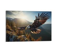 FOCCAR Cool Eagle Canvas Wall Art Beautiful Feather Morning Light Natural Animal Posters Wall Decor Painting Art for Home Room Artwork