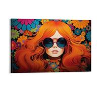 FOCCAR Cool Girl Printed Canvas Posters Cartoon Retro Floral Sunglasses Wall Decor for Living Rooms Bedroom Wall Art