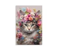 FOCCAR Country Crown Cat Wall Art Prints Realism Chic Portrait Contemporary Pictures on Canvas Poster Wall Decor for Bedroom Home Decorations