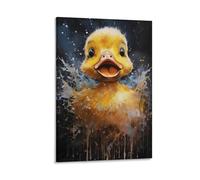 FOCCAR Country Duck Paintings on Canvas Wall Art Watercolor Yellow Cartoon Cute Animal Canvas Prints Poster Wall Decor for Home Decorations