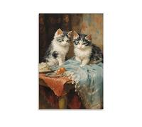 FOCCAR Country Kitten Printed Canvas Posters Vintage Abstract Funny Cat Wall Decor for Living Rooms Bedroom Wall Art
