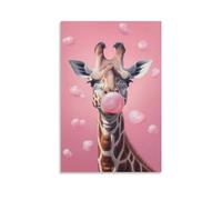 FOCCAR Curious Giraffe Canvas Wall Art Gorgeous Pink Deer Posters Wall Decor Painting Art for Home Room Artwork