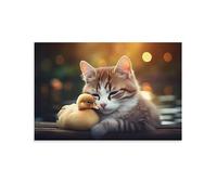 FOCCAR Cute Animal Canvas Wall Decor Farmhouse Lovely Cat Duck Good Partner Modern Poster Wall Art for Living Room Bedroom Artwork
