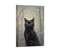 FOCCAR Cute Cat Wall Art Prints Snow Branch Modern Style Retro Kitten Pictures on Canvas Poster Wall Decor for Bedroom Home Decorations