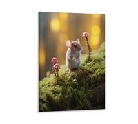 FOCCAR Cute Little Mouse Canvas Wall Art Rustic Funny Animal Modern Posters Wall Decor Painting Art for Home Room Artwork