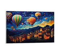 FOCCAR Dream Release Balloon Canvas Wall Art Retro Urban Western Hot Air Balloon Scene Posters Wall Decor Painting Art for Home Room Artwork