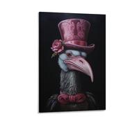 FOCCAR Elegant Flamingo Canvas Wall Decor Rose Colored Flower Hat Classic Animal Poster Wall Art for Living Room Bedroom Artwork