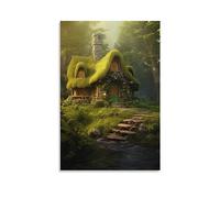 FOCCAR Fantasy Tree House Printed Canvas Posters Fairy Tale Rustic Forest Wall Decor for Living Rooms Bedroom Wall Art