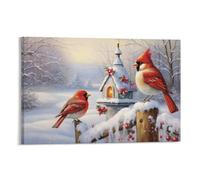 FOCCAR Farmhouse Red Bird Paintings on Canvas Wall Art Rustic Winner Snow Animal Canvas Prints Poster Wall Decor for Home Decorations