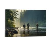 FOCCAR Fishing Partner Canvas Prints Wall Art Forests Clear River Modern Poster Wall Decor for Home Decorations Artwork