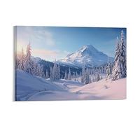 FOCCAR Forest Snowy Mountains Canvas Wall Art Winter Tree Snow Scenery Posters Wall Decor Painting Art for Home Room Artwork