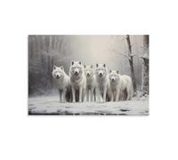 FOCCAR Forest White Wolf Canvas Wall Art Natural Snowy Wildlife Posters Wall Decor Painting Art for Home Room Artwork