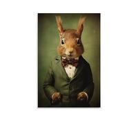 FOCCAR Gentleman Squirrel Wall Art Prints Classical Fantasy Suit Animals Pictures on Canvas Poster Wall Decor for Bedroom Home Decorations