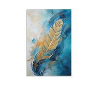 FOCCAR Golden Feather Canvas Wall Art Watercolor Abstract Feather Posters Wall Decor Painting Art for Home Room Artwork