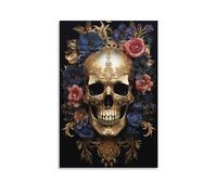 FOCCAR Gorgeous Skull Wall Art Prints Colorful Gothic Flower Skeleton Pictures on Canvas Poster Wall Decor for Bedroom Home Decorations
