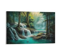 FOCCAR Green Forest Waterfall Printed Canvas Posters Nature Beautiful Scenery Wall Decor for Living Rooms Bedroom Wall Art