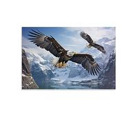 FOCCAR Handsome Bird Canvas Wall Art American Style Lake View Eagle Posters Wall Decor Painting Art for Home Room Artwork