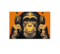FOCCAR Intoxicated Monkey Canvas Wall Art Monkey Addicted To The World Of Music Posters Wall Decor Painting Art for Home Room Artwork