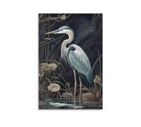 FOCCAR Midnight Crane Bird Canvas Wall Decor Plants Flying Birds European Modern Poster Wall Art for Living Room Bedroom Artwork