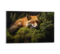 FOCCAR Modern Fox Printed Canvas Posters Forest Landscape Green Moss Nature Animal Wall Decor for Living Rooms Bedroom Wall Art