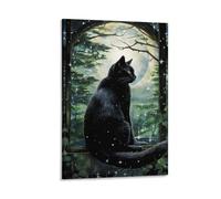 FOCCAR Moon Forest Cat Wall Art Prints Cute Modern Style Kitten Pictures on Canvas Poster Wall Decor for Bedroom Home Decorations
